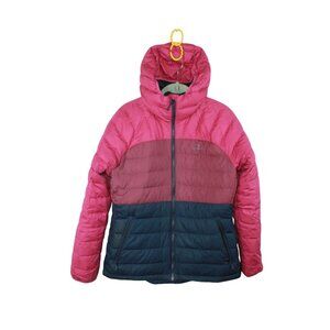 LL Bean Bean's Down Hooded Jacket Colorblock Pink Blue Size Large